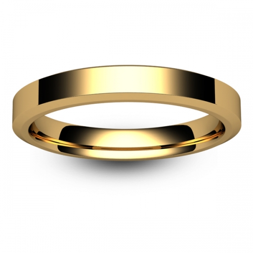 Flat Court Chamfered Edge - 3mm (CEI3Y) Yellow Gold Wedding Ring